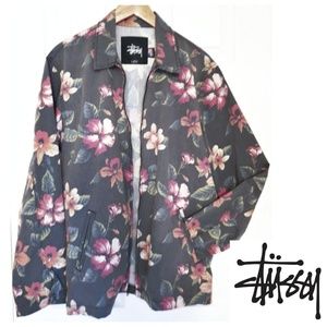 Men's Stussy Black Vintage Floral Coach Jacket